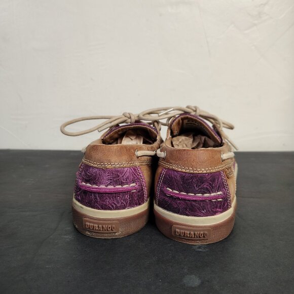Durango Loafers Boat Shoes Women's Size 9 Medium Brown Purple Tooled Leather - Picture 6 of 10
